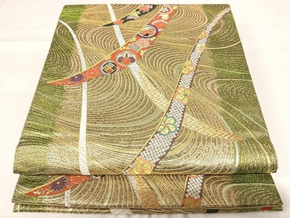 平和屋着物◎六通柄袋帯 唐織 鬘帯花文 金銀糸 鈴乃屋扱い 正絹 逸品 AABG2285yx