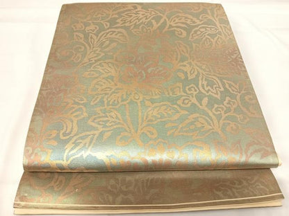 平和屋着物◎六通柄袋帯　更紗花文　引箔　正絹　逸品　AABG2290yx