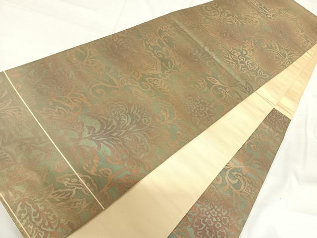 平和屋着物◎六通柄袋帯　更紗花文　引箔　正絹　逸品　AABG2290yx