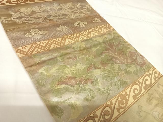 平和屋着物◎六通柄袋帯　横段花文　金糸　正絹　逸品　AABG2292yx