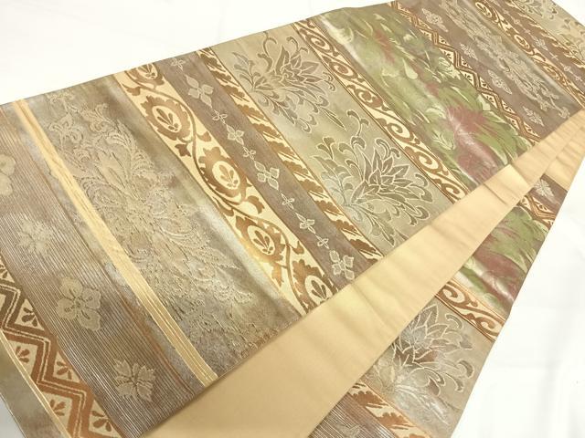 平和屋着物◎六通柄袋帯　横段花文　金糸　正絹　逸品　AABG2292yx