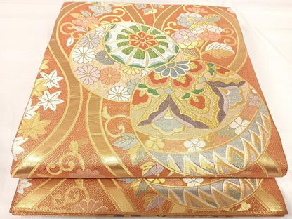 平和屋着物◎佐賀錦　六通柄袋帯　花毬文　金銀糸　正絹　逸品　AABG2293yx