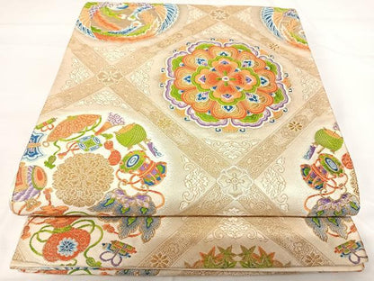 平和屋着物◎六通柄袋帯　唐織　鳳凰花文　金銀糸　正絹　逸品　AABG2298yx