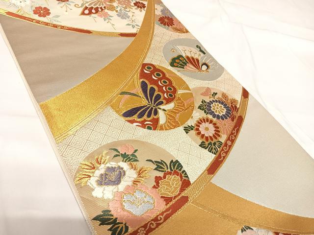 平和屋着物◎六通柄袋帯　唐織　花蝶丸文　金銀糸　正絹　逸品　AABG2300yx
