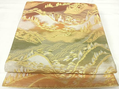 平和屋着物◎六通柄袋帯 風景文 金銀糸 正絹 逸品 AABG2302yx