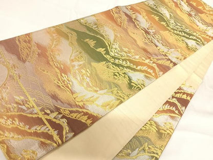 平和屋着物◎六通柄袋帯 風景文 金銀糸 正絹 逸品 AABG2302yx