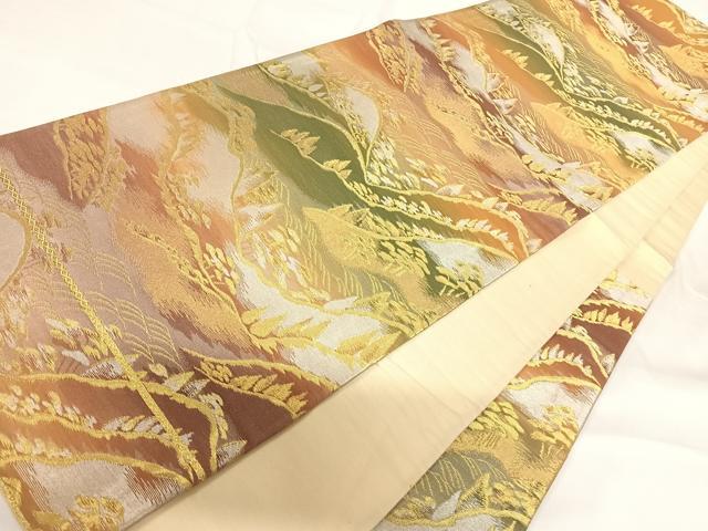 平和屋着物◎六通柄袋帯 風景文 金銀糸 正絹 逸品 AABG2302yx