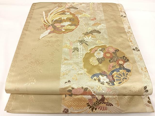 平和屋着物◎六通柄袋帯 唐織 雪輪鳳凰花文 金銀糸 正絹 逸品 AABG2303yx