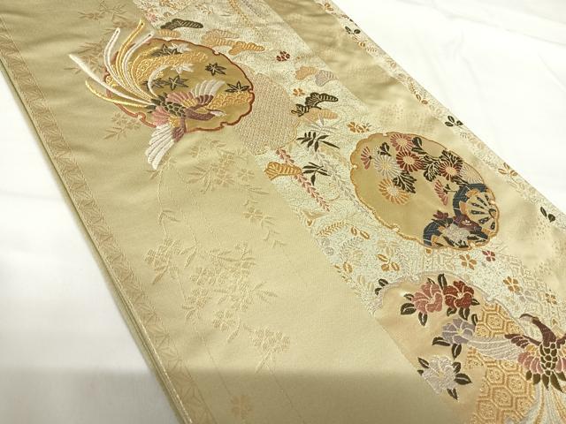 平和屋着物◎六通柄袋帯 唐織 雪輪鳳凰花文 金銀糸 正絹 逸品 AABG2303yx