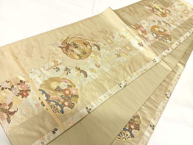 平和屋着物◎六通柄袋帯 唐織 雪輪鳳凰花文 金銀糸 正絹 逸品 AABG2303yx