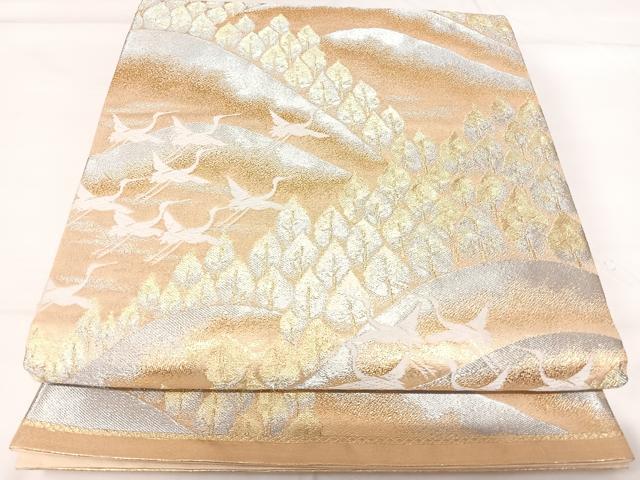 平和屋着物◎六通柄袋帯　唐織　飛鶴風景文　金銀糸　正絹　逸品　AABG2306yx