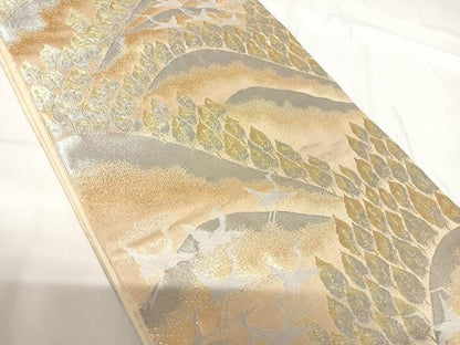 平和屋着物◎六通柄袋帯　唐織　飛鶴風景文　金銀糸　正絹　逸品　AABG2306yx