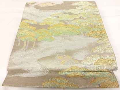 平和屋着物◎六通柄袋帯　唐織　友松浜松園　金銀糸　三越扱い　正絹　逸品　AABG2307yx