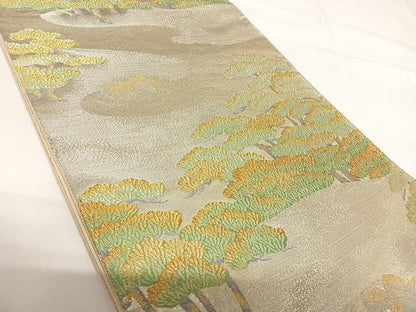 平和屋着物◎六通柄袋帯　唐織　友松浜松園　金銀糸　三越扱い　正絹　逸品　AABG2307yx