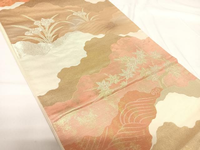 平和屋着物◎六通柄袋帯　霞花文　金銀糸　正絹　逸品　AABG2314yx