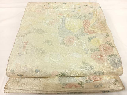 平和屋着物◎900織特選佐賀錦　六通柄袋帯　孔雀花文　金銀糸　正絹　逸品　AABG2316yx