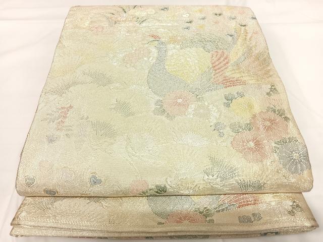 平和屋着物◎900織特選佐賀錦　六通柄袋帯　孔雀花文　金銀糸　正絹　逸品　AABG2316yx