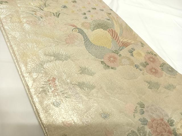 平和屋着物◎900織特選佐賀錦　六通柄袋帯　孔雀花文　金銀糸　正絹　逸品　AABG2316yx