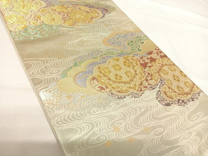 平和屋着物◎六通柄袋帯 慶雅 祥雲流水文 金銀糸 正絹 逸品 AABG2319yx