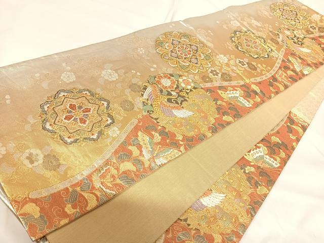 平和屋着物◎六通柄袋帯　唐織　孔雀丸華　金銀糸　正絹　逸品　AABG2323yx