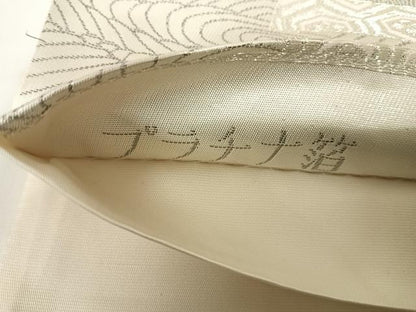 平和屋着物◎六通柄袋帯　唐織　染錦桃山扇面文　プラチナ箔　正絹　逸品　AABG2324yx