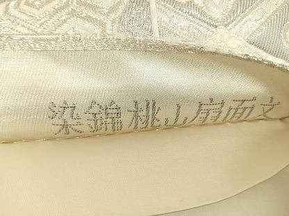 平和屋着物◎六通柄袋帯　唐織　染錦桃山扇面文　プラチナ箔　正絹　逸品　AABG2324yx