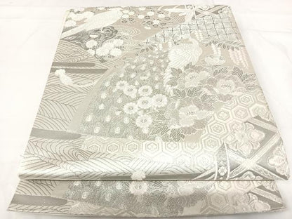 平和屋着物◎六通柄袋帯　唐織　染錦桃山扇面文　プラチナ箔　正絹　逸品　AABG2324yx