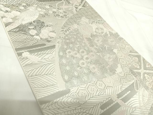 平和屋着物◎六通柄袋帯　唐織　染錦桃山扇面文　プラチナ箔　正絹　逸品　AABG2324yx