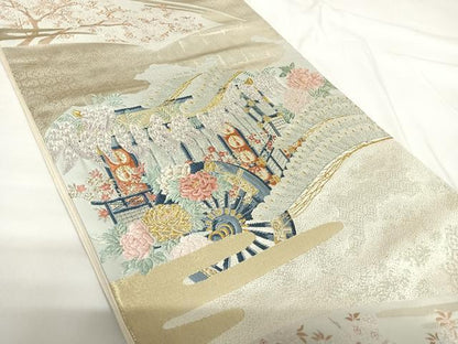 平和屋着物◎六通柄袋帯　唐織　古都祭礼文　金銀糸　正絹　逸品　AABG2326yx