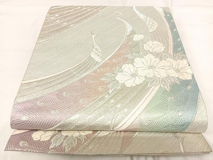 平和屋着物◎六通柄袋帯 唐織 孔雀花文 正絹 逸品 AABG2328yx
