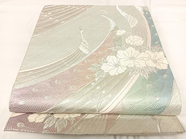 平和屋着物◎六通柄袋帯 唐織 孔雀花文 正絹 逸品 AABG2328yx