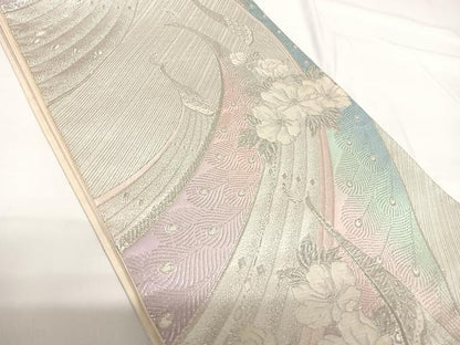 平和屋着物◎六通柄袋帯 唐織 孔雀花文 正絹 逸品 AABG2328yx
