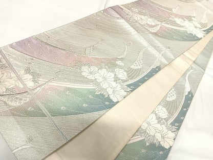 平和屋着物◎六通柄袋帯 唐織 孔雀花文 正絹 逸品 AABG2328yx
