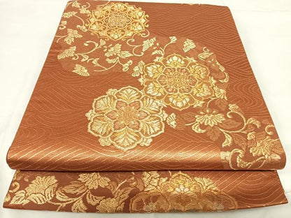 平和屋着物◎六通柄袋帯 正倉院花文 金糸 正絹 逸品 AABG2332yx