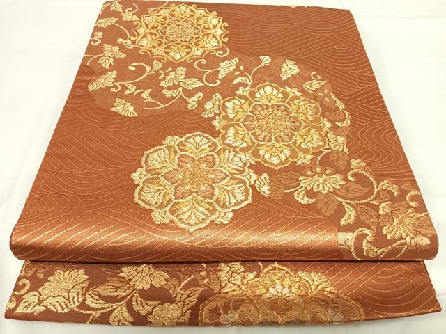 平和屋着物◎六通柄袋帯 正倉院花文 金糸 正絹 逸品 AABG2332yx