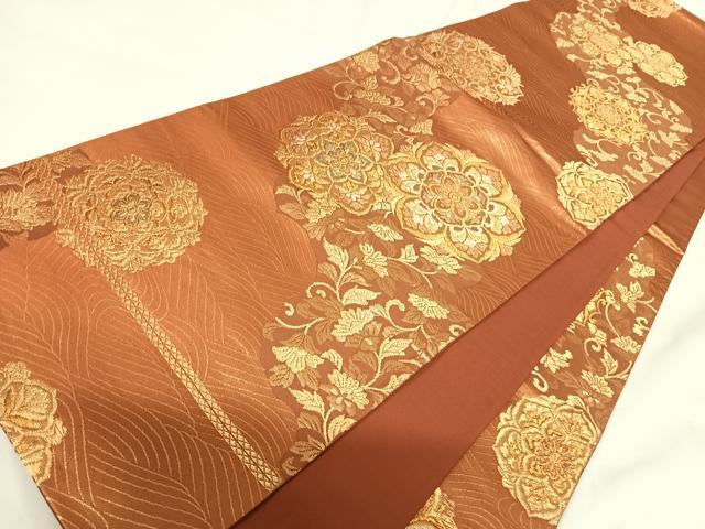 平和屋着物◎六通柄袋帯 正倉院花文 金糸 正絹 逸品 AABG2332yx