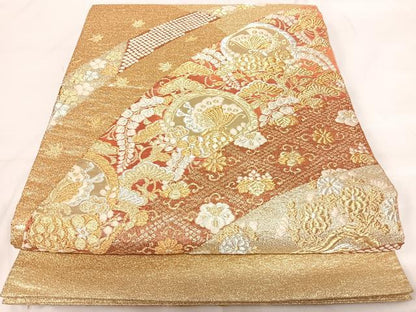 平和屋着物◎太鼓柄袋帯　唐織　研彩能衣文様　金銀糸　正絹　逸品　AABG2336yx