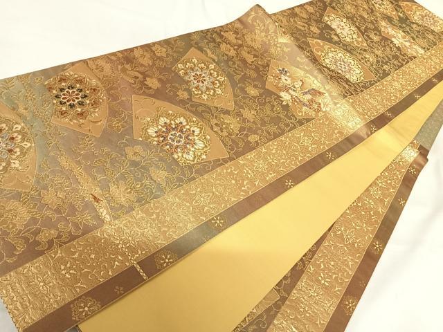 平和屋着物◎六通柄袋帯　地紙花鳥文　金糸　正絹　逸品　AABG2337yx