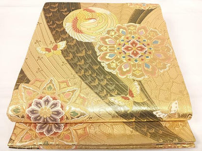 平和屋着物◎六通柄袋帯 唐織 正倉院花鳥文 金糸 鈴乃屋扱い 正絹 逸品 AABG2342yx