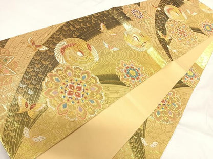 平和屋着物◎六通柄袋帯 唐織 正倉院花鳥文 金糸 鈴乃屋扱い 正絹 逸品 AABG2342yx