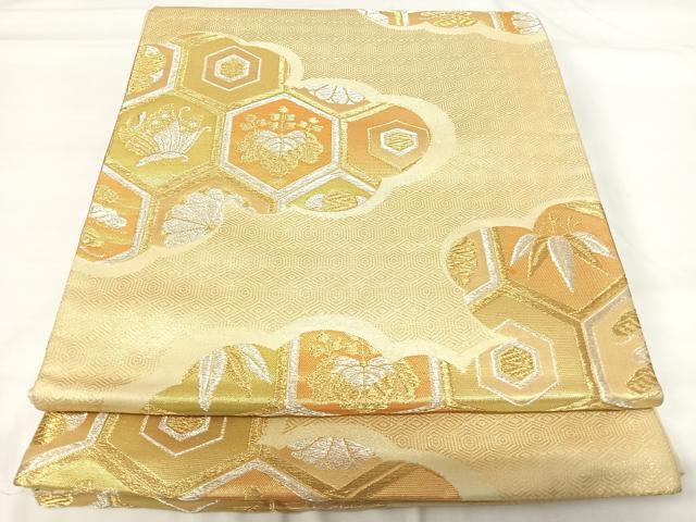 平和屋着物◎六通柄袋帯　亀甲花蝶文　金銀糸　正絹　逸品　AABG2351yx