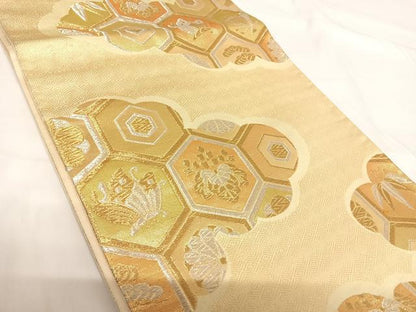 平和屋着物◎六通柄袋帯　亀甲花蝶文　金銀糸　正絹　逸品　AABG2351yx