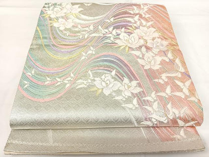 平和屋着物◎六通柄袋帯　唐織　花蝶文　金銀糸　正絹　逸品　AABG2352yx