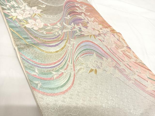 平和屋着物◎六通柄袋帯　唐織　花蝶文　金銀糸　正絹　逸品　AABG2352yx