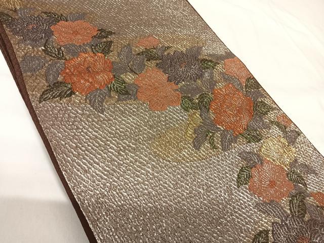 平和屋着物◎六通柄袋帯　ふくれ織　草花文　金銀糸　正絹　逸品　AABG2366yx