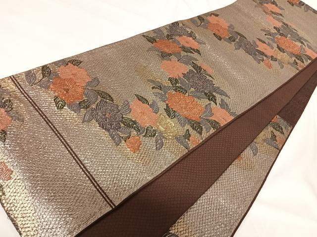 平和屋着物◎六通柄袋帯　ふくれ織　草花文　金銀糸　正絹　逸品　AABG2366yx