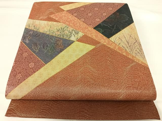 平和屋着物◎太鼓柄袋帯　切嵌花文　銀糸　正絹　逸品　AABG2368yx