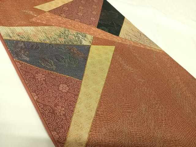平和屋着物◎太鼓柄袋帯　切嵌花文　銀糸　正絹　逸品　AABG2368yx
