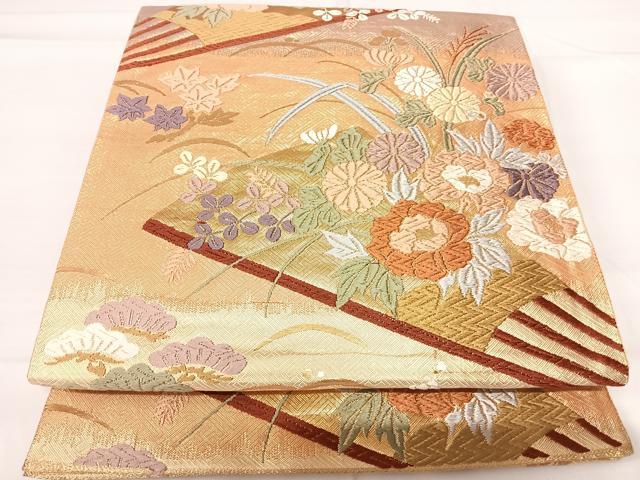 平和屋着物◎佐賀錦　六通柄袋帯　唐織　花蝶文　金糸　正絹　逸品　AABG2370yx