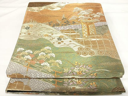 平和屋着物◎六通柄袋帯 唐織 三千院 紫峰水明 金銀糸 正絹 逸品 AABG2374yx